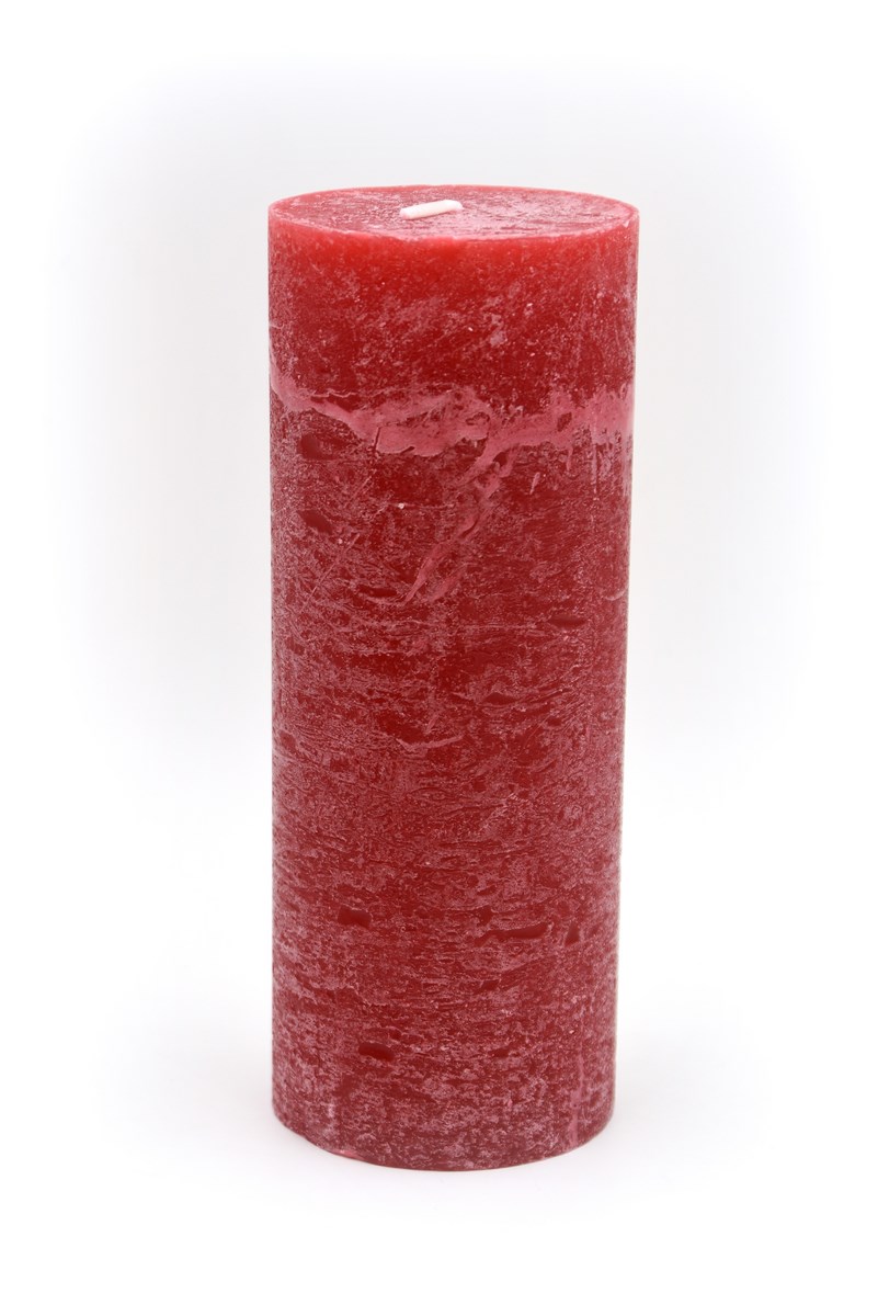 Henger gyertya 7 x 18 cm-es rusztikus rubinpiros